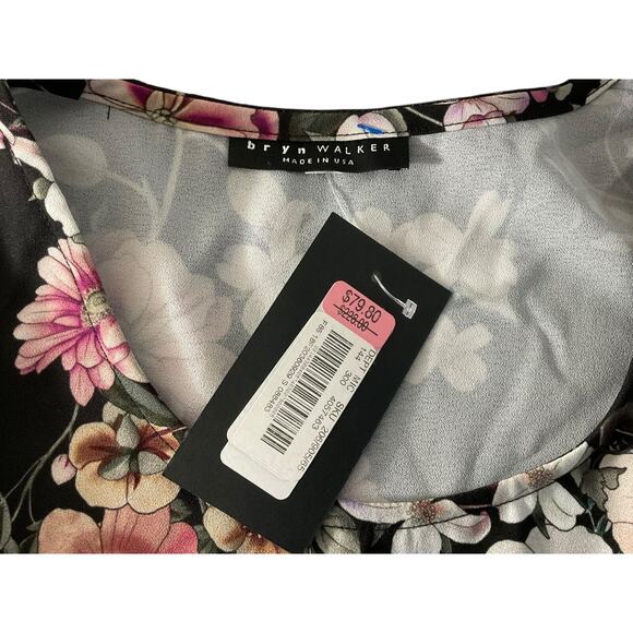 Bryn Walker Women's Medium Floral Asymmetrical Hem Tunic Dress Black Pink New - Picture 3 of 8